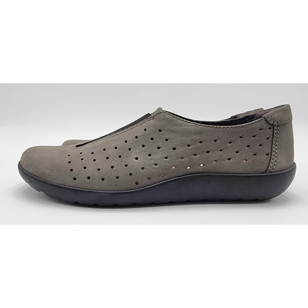 Clarks Collection Nubuck Slip On Womens 7.5M Grey Perforated Medora Gemma Gray - Picture 1 of 9